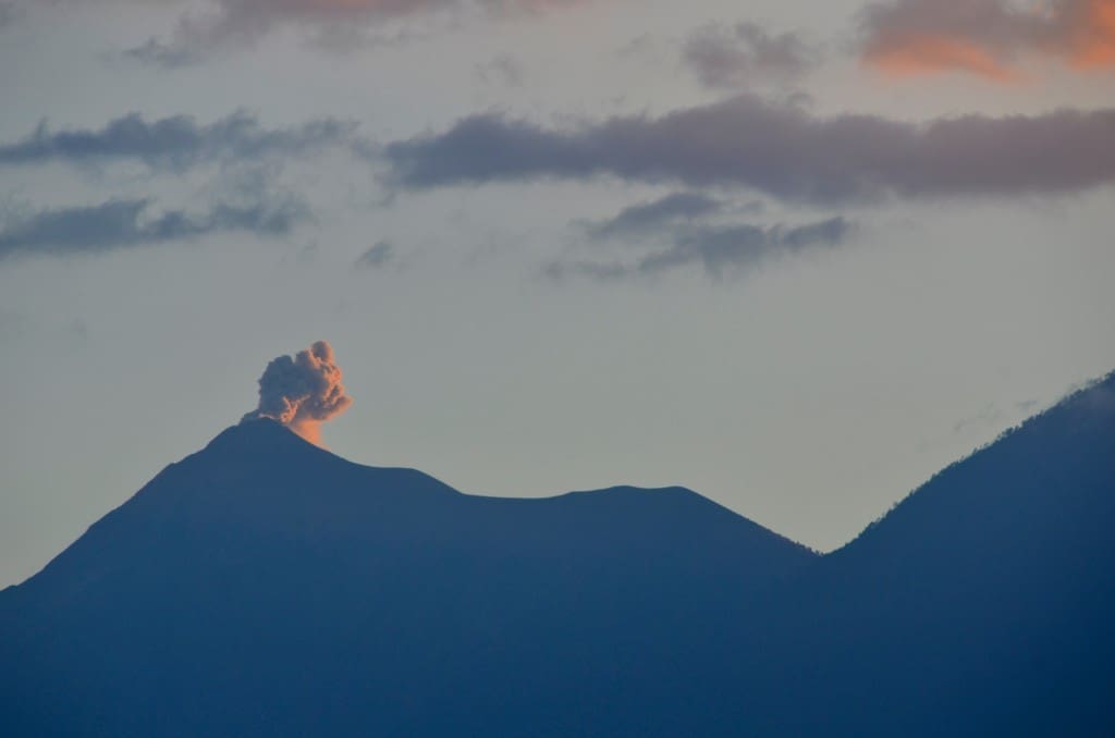 My last sunset and a small eruption on Fuego